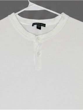 James Perse White Slub Short-Sleeve Henley Tee Small